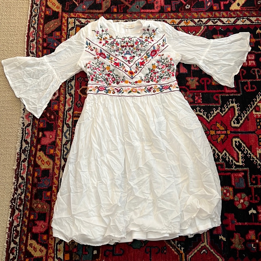 White floral embroidered knee length dress